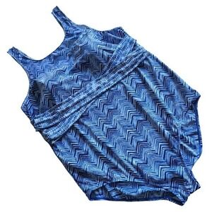Christina Women's Blue White Chevron One Piece Swimsuit Scoop Neck Lined 3X